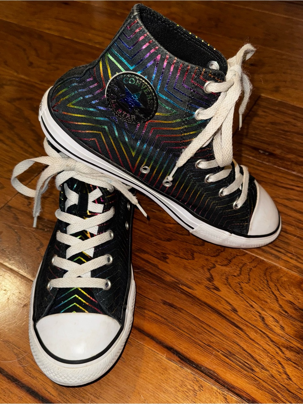 Converse High Top Sneakers - Black with Rainbow Accent Mens Size 6/Womens Size 8